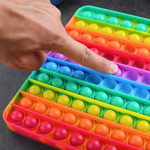 Miniatura 4 de Juguetes sensoriales para ansiedad de gran tamaño, 7.87 pulgadas, 100 burbujas, juguetes grandes de silicona para aliviar la presión, color arcoíris