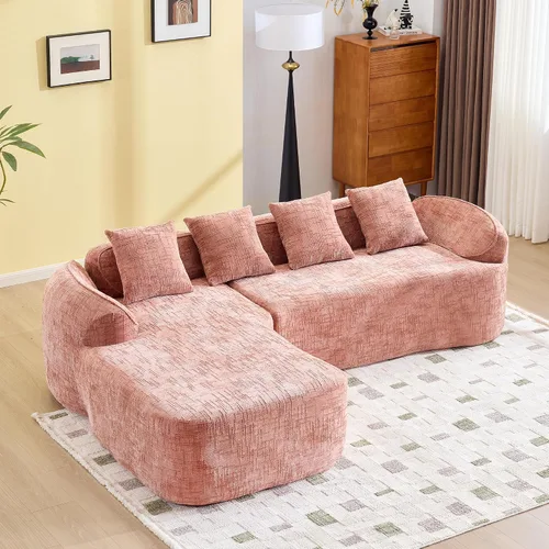 Sofá Sillones de tela de felpilla de 101 pulgadas, sofá para sala con esponja de alta elasticidad, sofás para sala con diseño en forma de L para Rosa