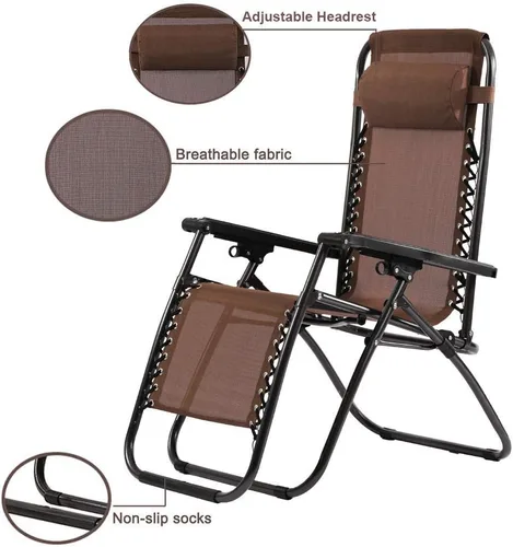 Miniatura 6 de Silla Zero Gravity, plegable al aire libre, ajustable, para salón, silla reclinable, con soporte para tazas y almohadas para patio, piscina, playa