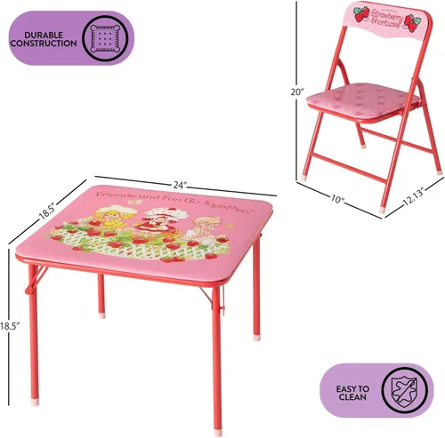 Miniatura 6 de Idea Nuova Juego de muebles de 3 piezas con 1 mesa cuadrada y 2 sillas plegables para niños, Strawberry Shortcake Tarta de Fresa