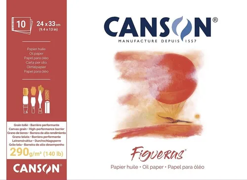 Canson Figueras Oil & Acrylic - Bloc de papel de 10.23 oz/m², incluye 10 hojas, tamaño: 13.0 x 9.4 in, textura similar al lienzo