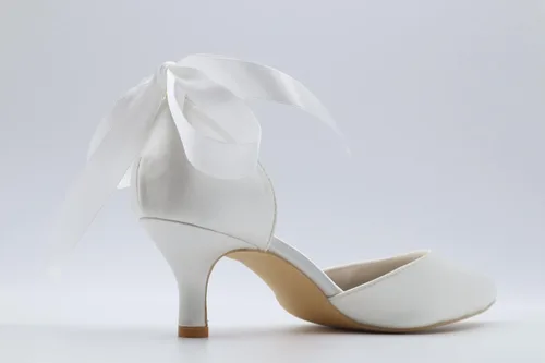 Miniatura 5 de Pointed Toe Pearl Satin Wedding Shoes for Bride Low Heel Bridal Shoes for Women Satin Heels Prom Party Shoes 1608-28