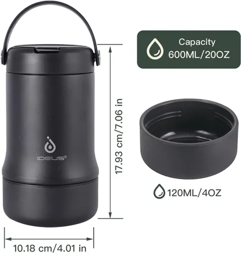 Miniatura 5 de Ideus Termo de sopa con cuchara plegable y cuenco de 20 onzas, lonchera Bento todo en uno aislada de acero inoxidable a prueba de fugas, contenedor