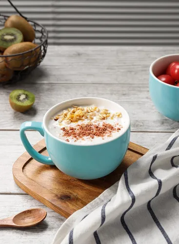 Miniatura 8 de Teocera Juego de 4 tazas de café turquesa de cerámica de 16 onzas, juego de tazas grandes con asa para bebidas frías o calientes como cacao, leche