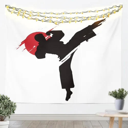 Miniatura 9 de Feelyou Tapiz para colgar en la pared de flores de cerezo para niñas, tapiz de grúa de estilo japonés amarillo y rojo, manta de pared