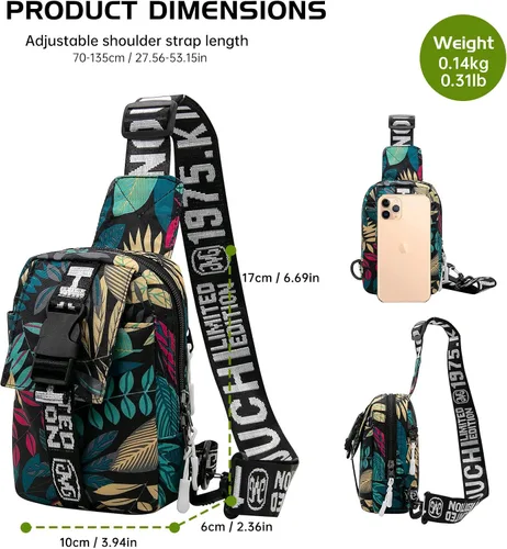 Miniatura 2 de Long Keeper Bolso bandolera pequeño para hombre, mochila ligera para el pecho, bolsas de hombro para senderismo, ciclismo, viajes, correr, Hoja Azul