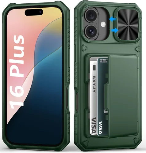 Miniatura 75 de BXYJY Funda tipo cartera para iPhone 15 Pro con tarjetero (4-5 tarjetas) y cubierta deslizante para cámara y soporte, protección contra caídas