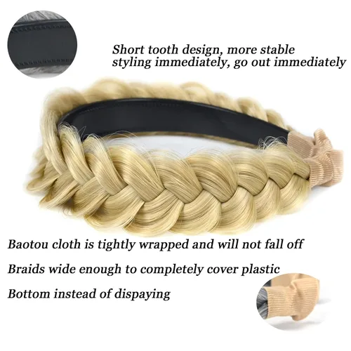 Miniatura 4 de Diadema ancha trenzada para el cabello, accesorios para el cabello, banda elástica antideslizante para mujeres y niñas (amarillo claro)