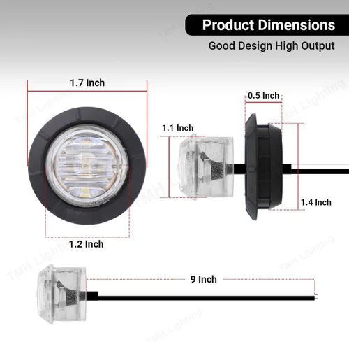 Miniatura 5 de TMH Luces indicadoras de marcador lateral ámbar de 1-1/4 pulgadas, redondas, 6 luces LED de bala transparente para camión, autobús, caravana, Lente