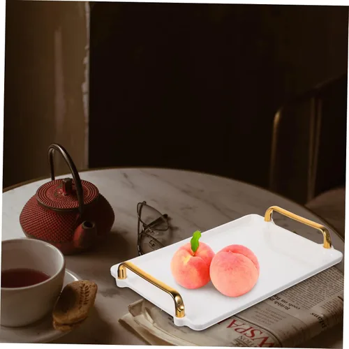 Miniatura 2 de KICHOUSE Bandeja de almacenamiento de plástico con asas para mesa de café, juego de té, desayuno, comida rápida, bandeja rectangular elegante