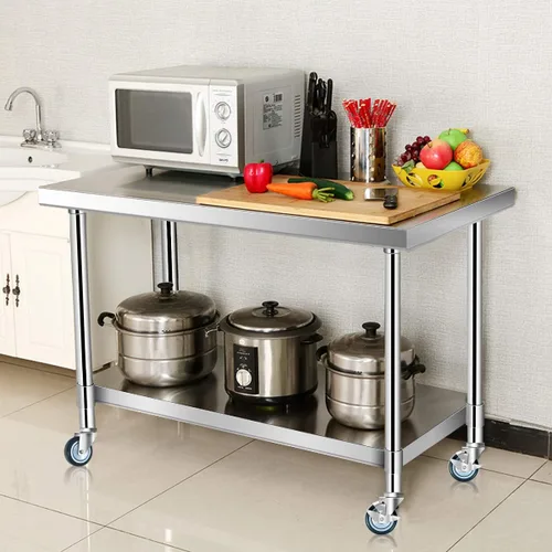 Miniatura 2 de Giantex Mesa de trabajo de acero inoxidable de 48 x 30 pulgadas con 4 ruedas giratorias, mesa de preparación resistente con estante inferior