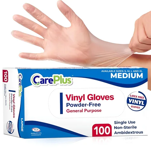 Miniatura 12 de Care Plus – Guantes de vinilo desechables, sin talco, transparentes, sin látex, hipoalergénicos, caja de 100, M