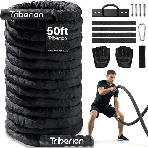 Miniatura 10 de Cuerda de batalla para entrenamiento de gimnasio en casa, 1.26 pulgadas, 30 pies, cuerdas de ejercicio de entrenamiento pesadas, equipo de fitness