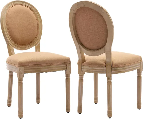 Miniatura 42 de Juego de 4 sillas de comedor francesas vintage, con respaldo redondo, tapizadas, de piel sintética, con ribete de cabeza de clavo y marco de madera