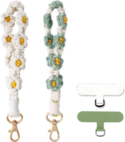 Miniatura 9 de Correa de muñeca para teléfono estilo boho con macramé, cordón para teléfono celular con pestaña de anclaje, llavero con dije de muñeca, cadena
