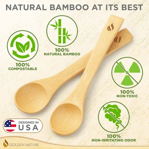 Miniatura 2 de Juego de cucharas de bambú (5 unidades), cucharaditas de cocina pequeñas, pequeñas cucharas de madera perfectas para azúcar, especias, condimentos
