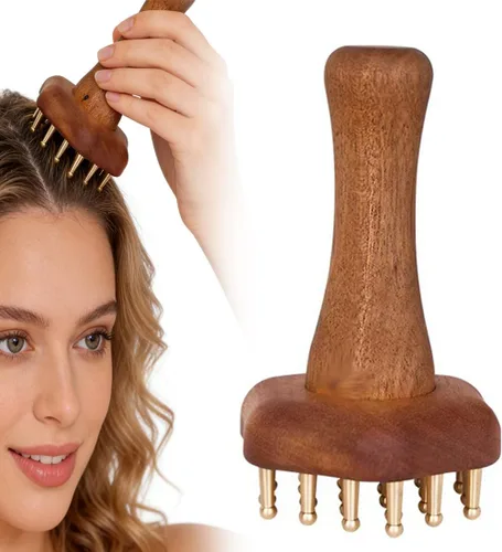 Peine de masaje de cabeza de cobre de 24 dientes para cuerpo y cuero cabelludo, cepillo masajeador de punto meridiano para cuerpo y cuero cabelludo,