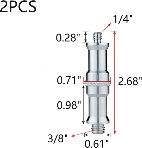 Miniatura 2 de MY MIRONEY Paquete de 2 adaptadores de rosca macho de 3/8" a 1/4" de aleación de aluminio, adaptador de tornillo, espiga para soporte de luz