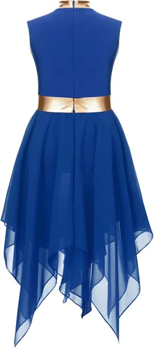 Miniatura 4 de JEATHA Disfraz de baile de alabanza lírica para niñas, sin mangas, vestido de tul alto y bajo, vestido de baile de adoración