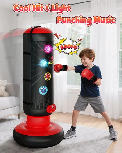 Miniatura 8 de HopeRock Punching Bag for Kids, Boxing Set with Scoring, Light, Music, 4 Game Modes, Inflatable Boxing Bag with Gloves, Birthday Gifts Toys for
