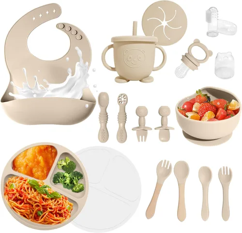 Miniatura 11 de Suministros de destete dirigido por el bebé, juego de alimentación de silicona de 17 piezas sin BPA, utensilios esenciales para comer para bebés