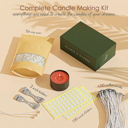 Miniatura 2 de Hearth & Harbor - Cera de soja para hacer velas, cera de soja natural para hacer velas, bolsa de 5 libras con suministros, 100 mechas de vela