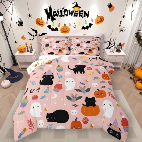 Miniatura 52 de Erosebridal Juego de ropa de cama de murciélago de Halloween, tamaño individual, juego de edredón de estrellas con purpurina y galaxia para niños