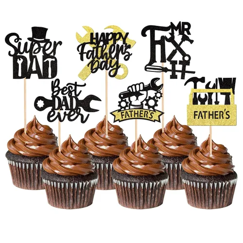 Miniatura 9 de 24 adornos para cupcakes con purpurina para el Día del Padre, con purpurina, corazón, amor, padre, mejor papá, decoración de cupcakes para feliz día
