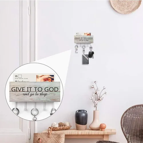 Miniatura 4 de Soporte para llaves con texto en inglés "Give It to God and Go to Sleep", soporte para llaves de pared, versículo de la Biblia, organizador