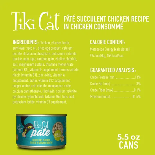 Miniatura 4 de Tiki Cat Luau Pate, receta de pollo suculento en caldo, nutrición equilibrada sin granos, comida enlatada húmeda para gatos, para todas las etapas
