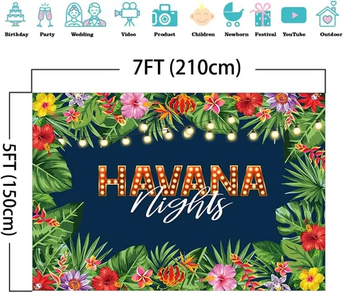 Miniatura 4 de Mocsicka Telón de fondo de Noches de La Habana Tropical Nights para adultos, hojas de palma hawaianas, decoración de mesa para tartas, decoración