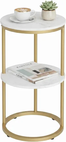 Miniatura 7 de Mesa auxiliar en forma de C, mesa auxiliar redonda de madera para sofá, mesa de sofá pequeña con marco de metal para dormitorio, sala de estar
