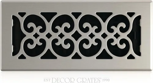 Placa embellecedora cromada Decor Grates con ornamento Acabado cepillo níquel (Brushed Nickel Finish)