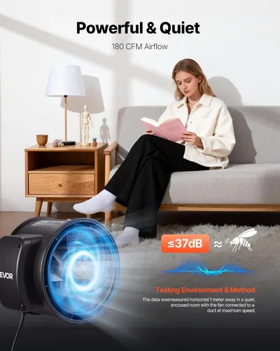 Miniatura 3 de VEVOR Kit de filtración de aire de 4 pulgadas, ventilador de conducto en línea de 180 CFM con controlador de velocidad, filtro de carbono y sistema