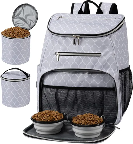 Miniatura 9 de BAGLHER Mochila de viaje para perros, mochila de suministros para mascotas aprobada por aerolíneas, mochila de viaje para perros con 2 cuencos Rojo
