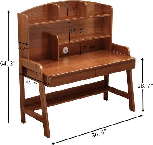 Miniatura 2 de Escritorio para niños, mesa para niños con cajones y estantería, escritorio de madera para niños, estación de trabajo de computadora de aprendizaje