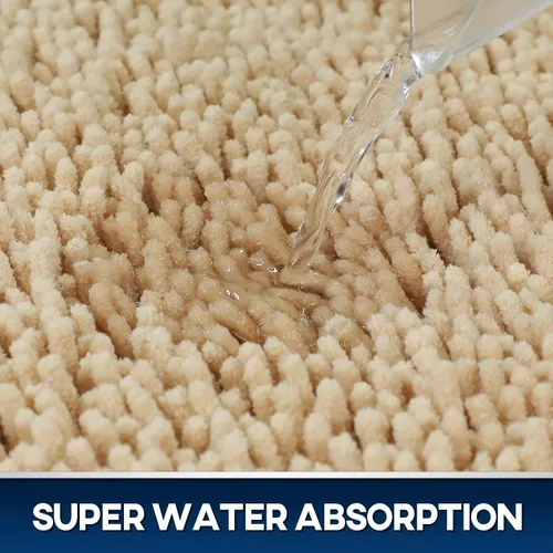 Miniatura 6 de Tapete de baño lavable a máquina, absorbe de agua, es antideslizante, suave y de microfibra, felpilla+F199:G228, Beige, 3 PCS