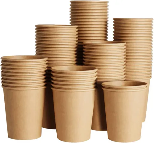 SIUQ Paquete de 400 vasos de papel Kraft de 8 onzas, vasos de café de papel desechables sin blanquear, tazas gruesas para bebidas calientes/frías