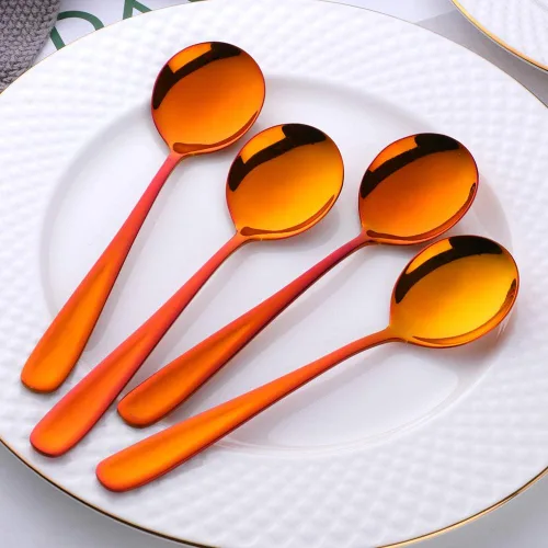 Miniatura 2 de Buyer Star Juegos de cucharas de caldo, cucharas de sopa redondas de 7 pulgadas, cucharas de cena de mesa con acabado de acero inoxidable Rojo