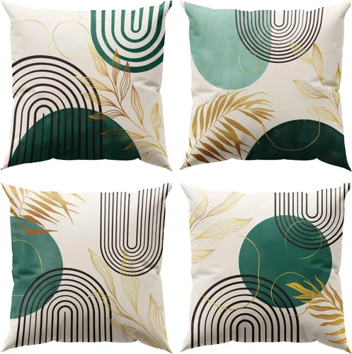 Miniatura 8 de Juego de 4 fundas de almohada abstractas de color negro y beige de 16 x 16 pulgadas, modernas fundas de cojín a rayas para sala de estar, sofá