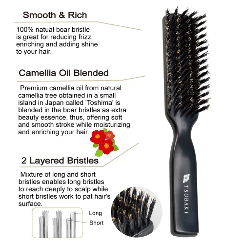 Miniatura 2 de Generic Cepillo de pelo de cerdas de jabalí natural [fabricado en Japón] con aceite de camelia, cerdas suaves [cepillo para el cabello], calidad