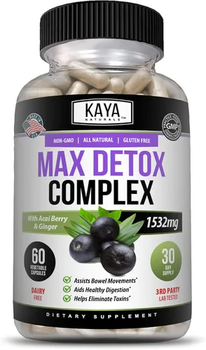 Miniatura 2 de Kaya Naturals Max Detox - Suplemento de hierbas - Ingredientes naturales 1532 mg - Polvo de psyllium, extracto de bayas de acai, raíz de jengibre