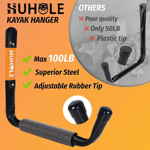 Miniatura 3 de HUHOLE Paquete de 4 ganchos de almacenamiento de garaje resistentes, ganchos de montaje en pared extra grandes de 13.6 pulgadas para kayak