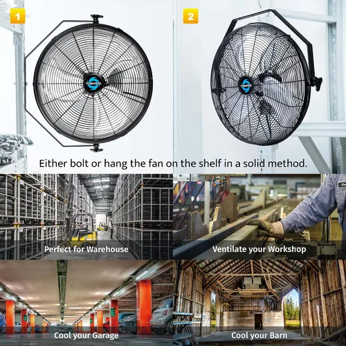 Miniatura 6 de Tornado Ventilador de Montaje en Pared de Alta Velocidad de 18 Pulgadas – Ventilador de Metal de Grado Industrial con Ajustes de 3 Velocidades