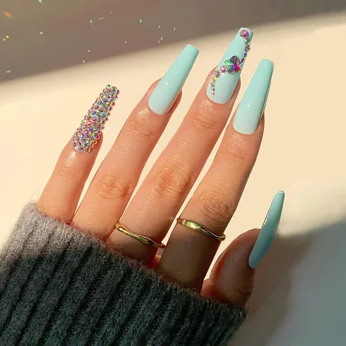Miniatura 12 de 24 piezas de uñas postizas acrílicas de punta francesa, uñas de cobertura completa para mujeres, arte de salón en casa