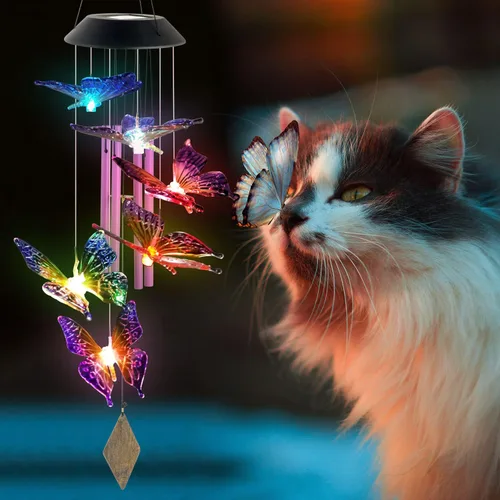 Miniatura 5 de Campanillas de viento solares de mariposas, nuevo regalo para todas las mamás/papás/mujeres/abuelas/hijas/tías/amigas/esposas y hermanas. Decoración