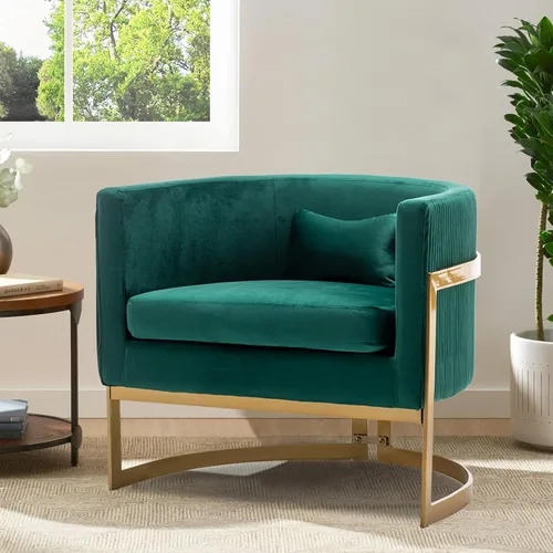 Miniatura 3 de Alunaune Silla moderna para sala de estar, sillón de terciopelo con diseño de barril de terciopelo, sillón tapizado, bañera de mediados de siglo