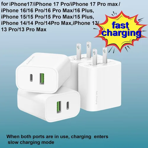 Miniatura 2 de Paquete de 4 bloques de cargador USB C, cargador de puerto USB-C y USB-A de 20 W, para i Phone 17/16/15/14/13/12/11/X/8, i Pad y más Blanco