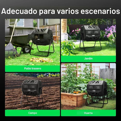 Miniatura 9 de VIVOSUN Cubo de compostaje giratorio para exteriores, con puerta negra de 43 galones, doble lote giratorio Negro