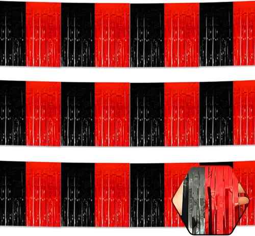 Miniatura 10 de Paquete de 3 guirnaldas largas de flecos metálicos de aluminio negro dorado para colgar en la pared, Día de la Madre, Pascua, flotadores de desfile